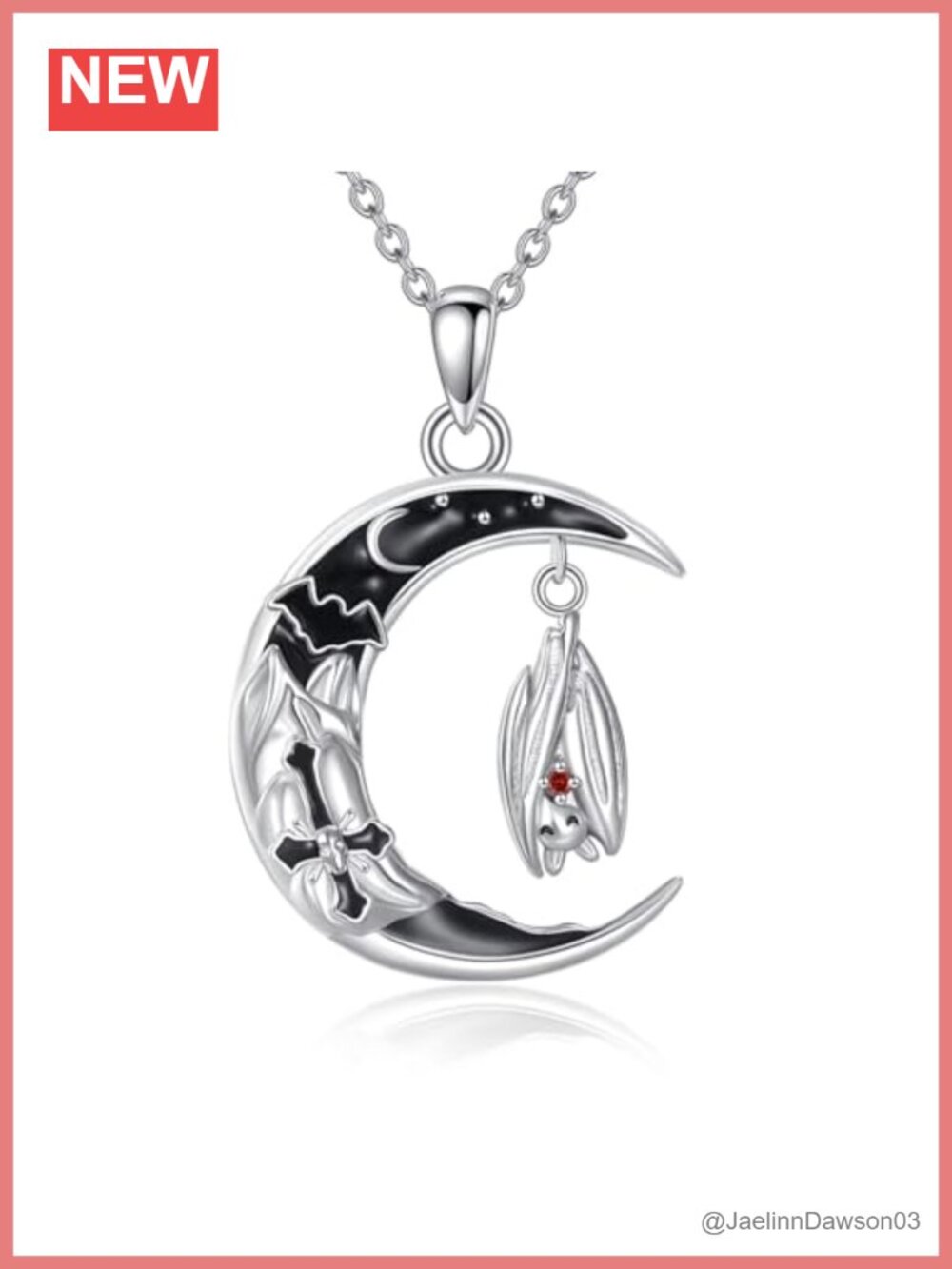 925 Sterling Silver Bat Crescent Moon Gothic Pendant Necklace Women